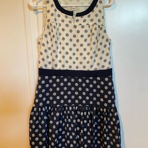 J. Crew Women's Dress - Navy and White Polka Dot